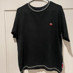 JNCO SHORT SLEEVE BLACK KNIT ACRYLIC SWEATER SIZE S MADE IN KOREA